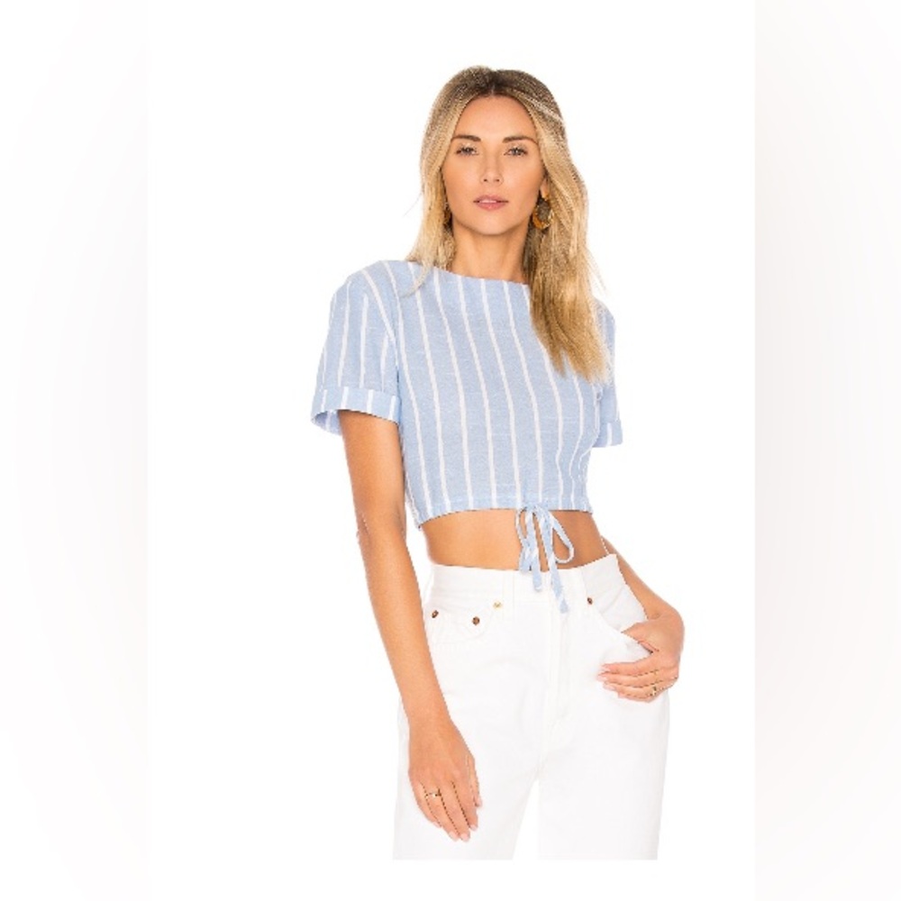 Kristian Drawstring Crop Top in Blue Stripe